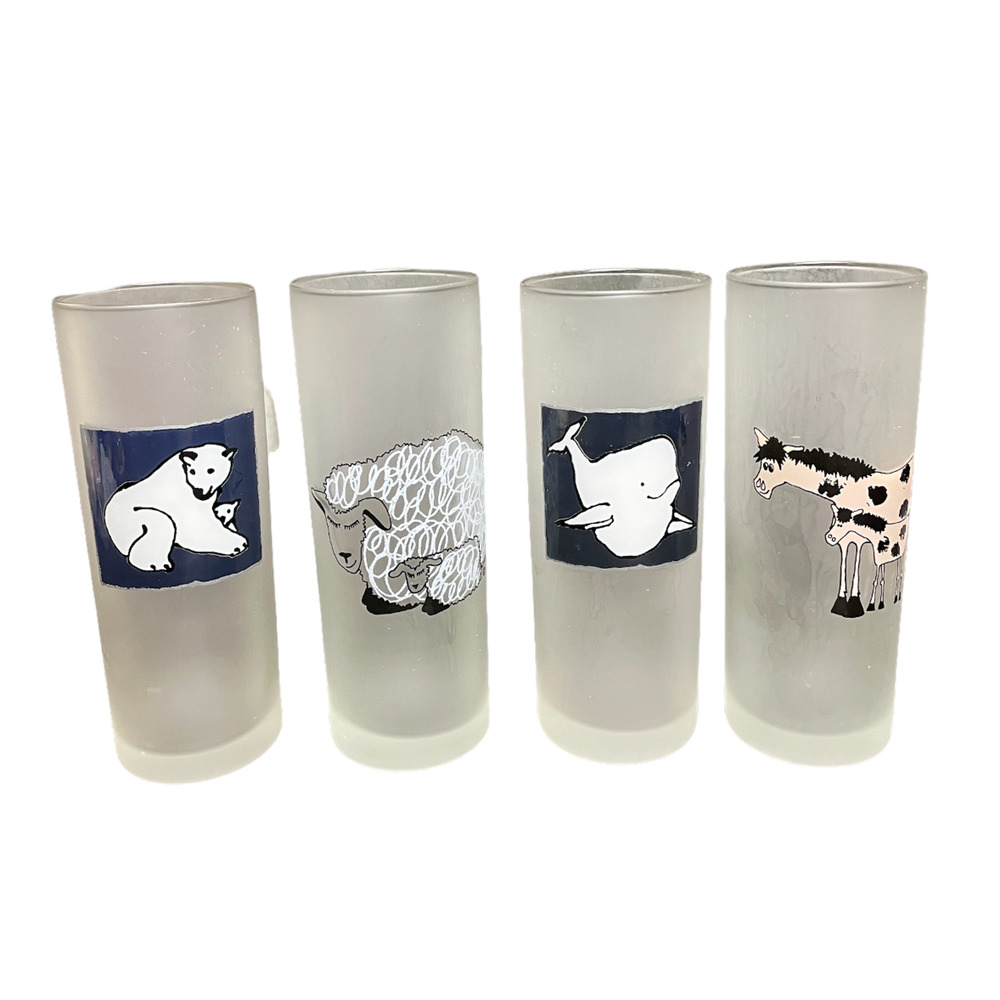 Set of 4 Dartington Design 7" Tall Animal Designs Frosted Glasses Sheep Whale